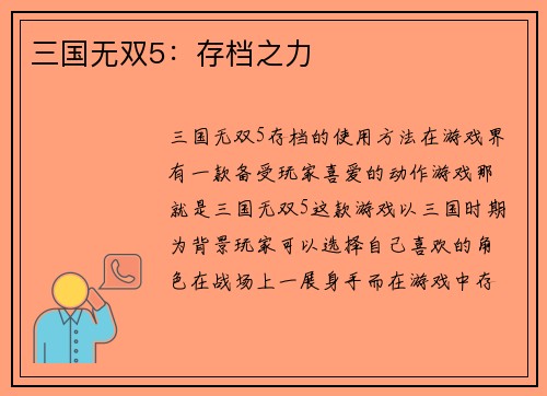 三国无双5：存档之力
